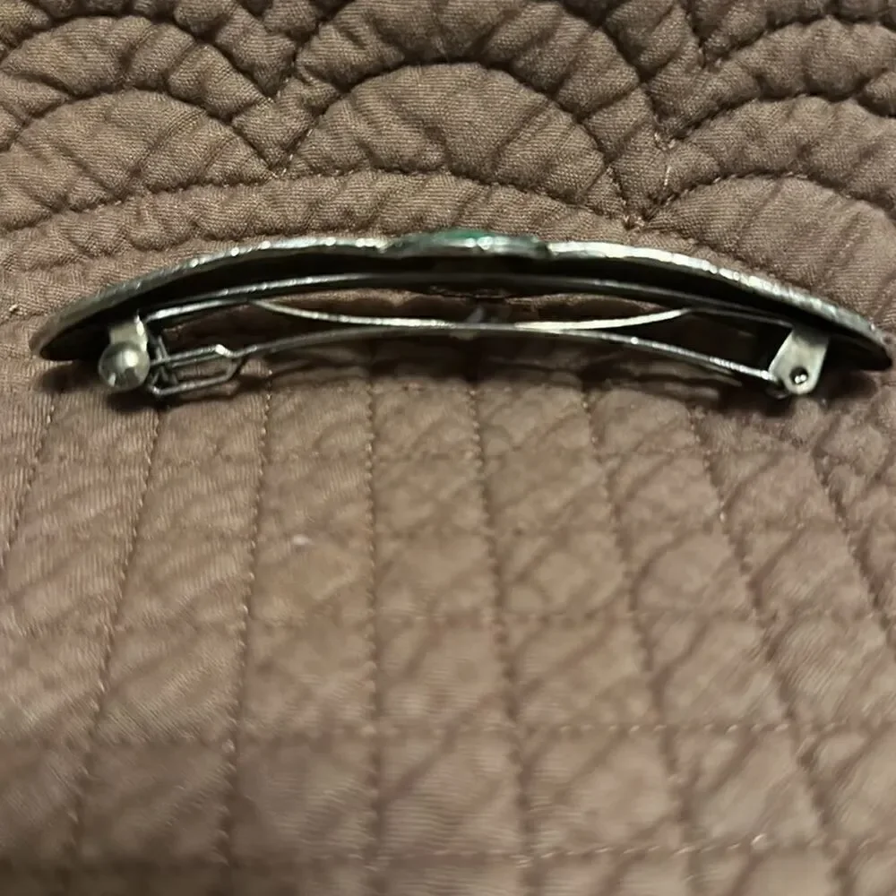 Vintage NATIVE AMERICAN NAVAJO STERLING SILVER Barette Turquoise Sparkle